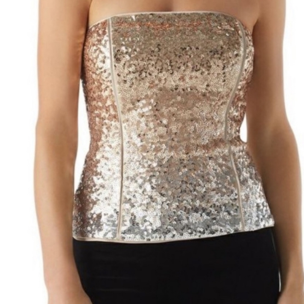 WHBM Gold Silver Sequin Corset Strapless Top size 10